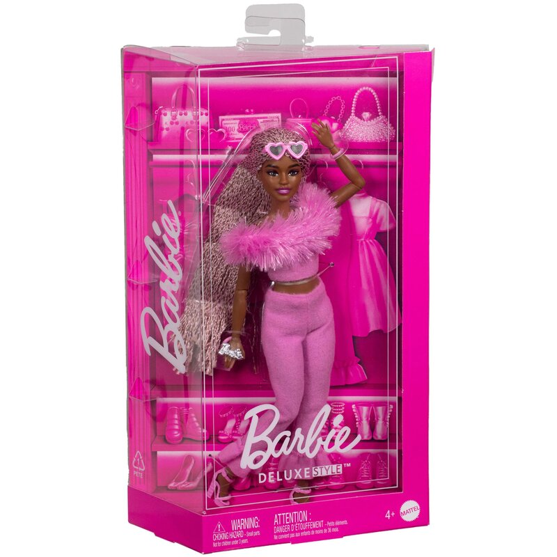 Lalka Barbie Deluxe Style Różowy komplet, spodnie i futerkowy top HYV28