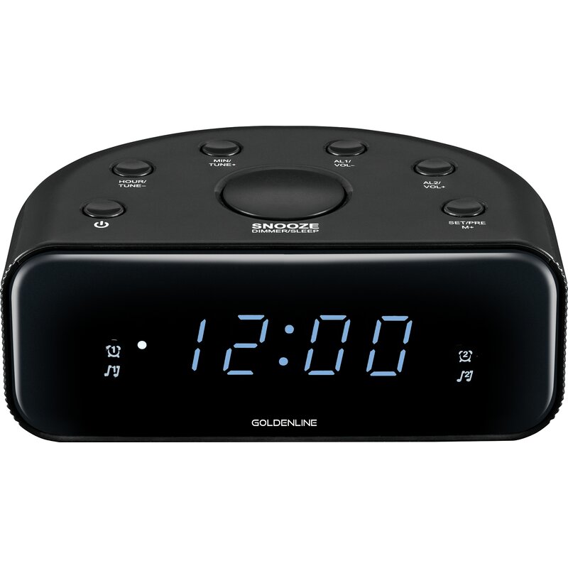 Radiobudzik GOLDENLINE RCL 200 Czarny, Tuner FM, Wyświetlacz LED, Regulacja jasności wyświetlacza, Dwa alarmy, Zasilanie sieciowe