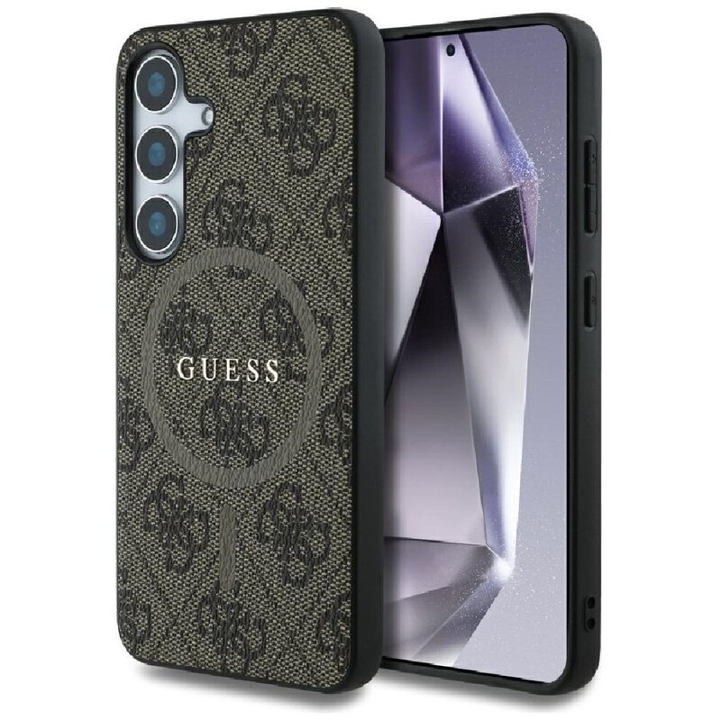 Guess Leather 4G Colored Ring Classic Logo MagSafe Galaxy S25 Brązowy