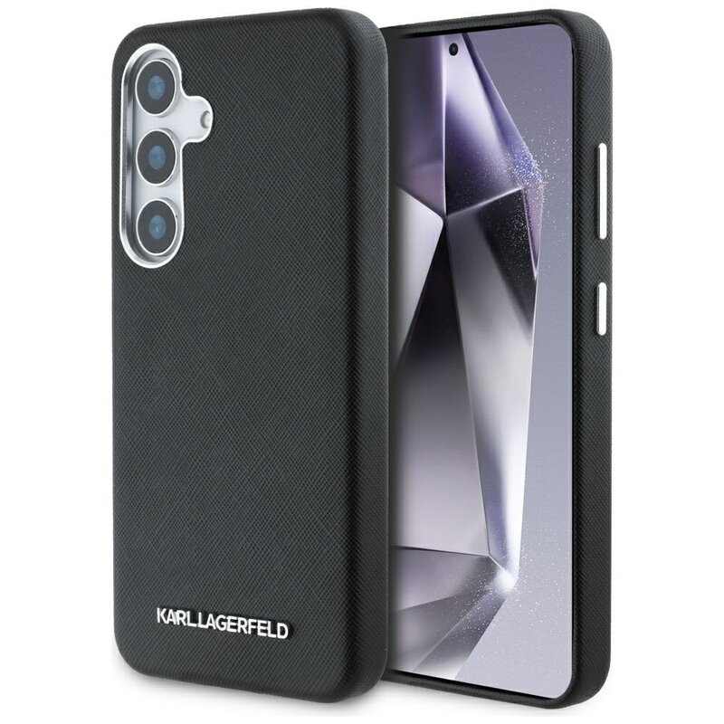 Etui KARL LAGERFELD Saffiano Full Wrapped Elongated Metal Logo MagSafe do Samsung Galaxy S25 Czarny
