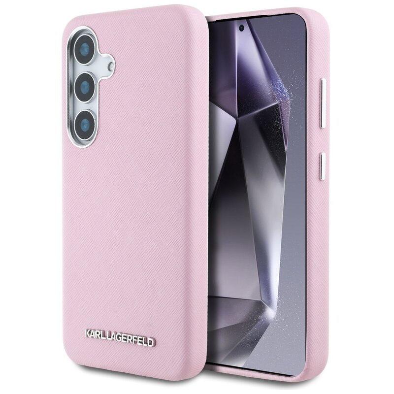 Karl Lagerfeld Saffiano Full Wrapped Elongated Metal Logo MagSafe do Galaxy S25 Plus Różowy