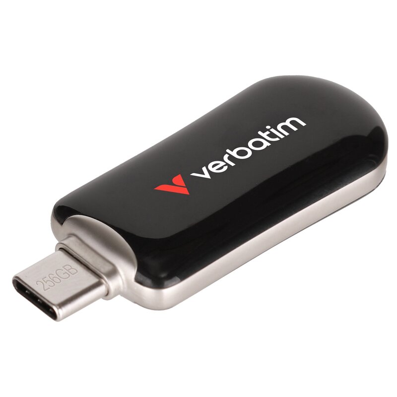 Pendrive VERBATIM Plectra 256GB, USB-C, Odczyt 100 Mb/s, Zapis 25 Mb/s Czarno-szary