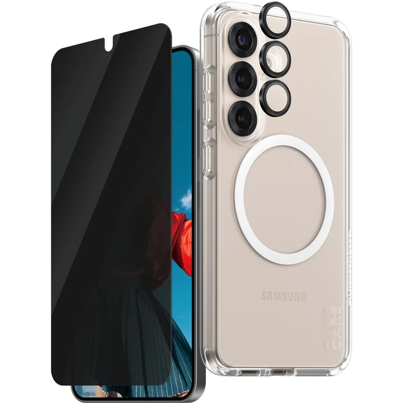 Etui PANZERGLASS Flagship 3w1 do Samsung Galaxy S25+ Przezroczysty + Szkło prywatyzujące + Szkło na obiektyw