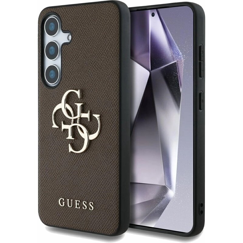 Guess Grained Big 4G Logo Small Classic Logo do Galaxy S25 Plus Brązowy
