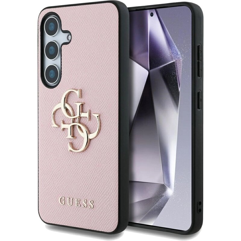 Guess Grained Big 4G Logo Small Classic Logo do Galaxy S25 Plus Różowy