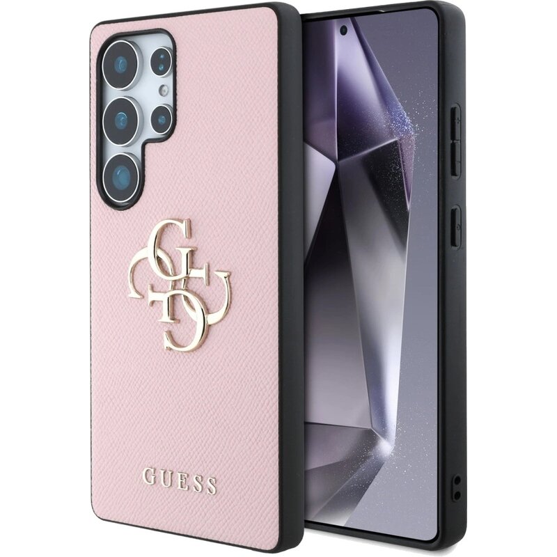 Guess Grained Big 4G Logo Small Classic Logo do Galaxy S25 Ultra Różowy
