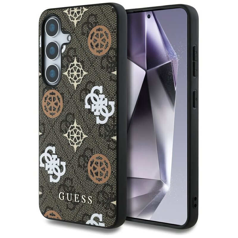 Etui GUESS 4G Printed Colored Peony Pattern MagSafe do Samsung Galaxy S25 Brązowy