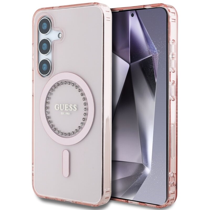 Guess Rhinestones Printed Classic Logo MagSafe Galaxy S25 Różowy