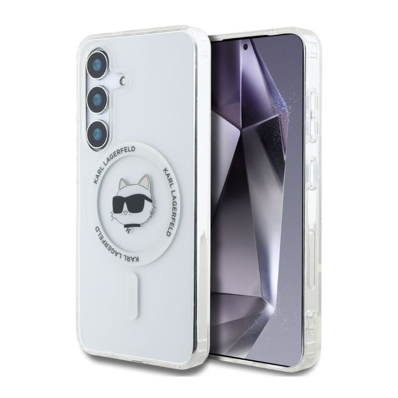 Etui KARL LAGERFELD Button Choupette Head Printed Logo MagSafe do Samsung Galaxy S25 Biały