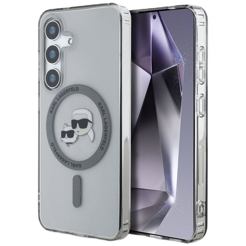 Etui KARL LAGERFELD Button Karl & Choupette Heads Printed Logo MagSafe do Samsung Galaxy S25+ Czarny