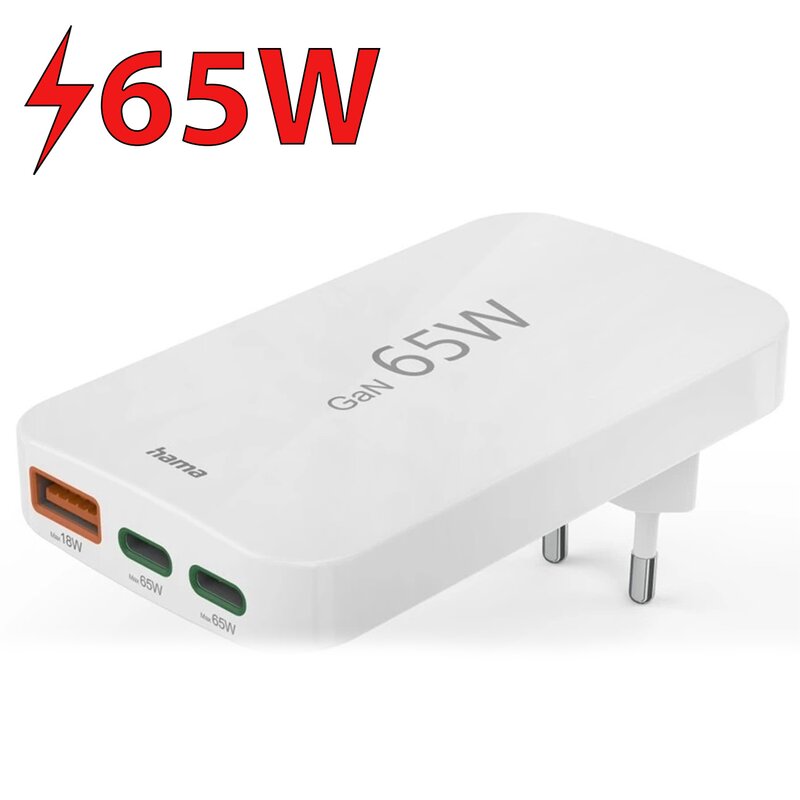 Hama GaN 65W 2 x USB-C 1 x USB-A B