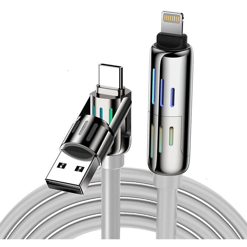 Kabel USB-C/USB-A - USB-C/Lightning BLITZWOLF BW-HDC6 4w1 240W RGB 1.2 m Szary