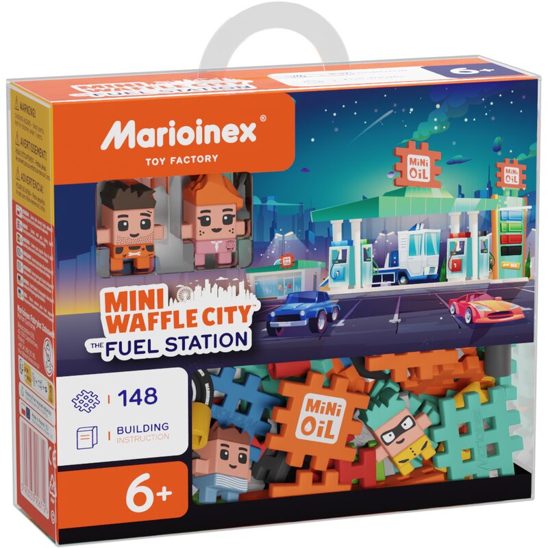 Klocki konstrukcyjne Marioinex Mini Waffle - City: Stacja paliw, 148 elementów