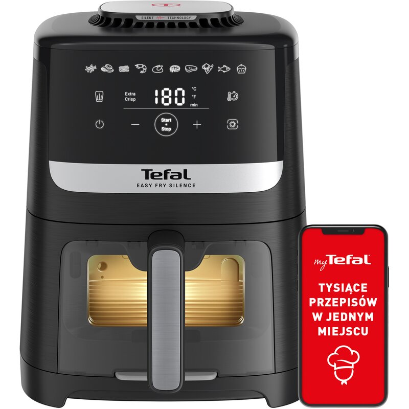 Air Fryer Frytkownica beztłuszczowa TEFAL Easy Fry Silence Vision XL EY5568 5l z okienkiem do obserwacji postępów