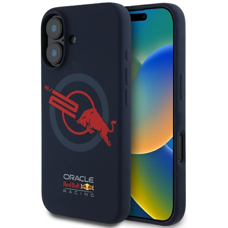 Etui RED BULL HC Silicone ORBR20 Logo Red Lining MagSafe do Apple iPhone 16 Granatowy