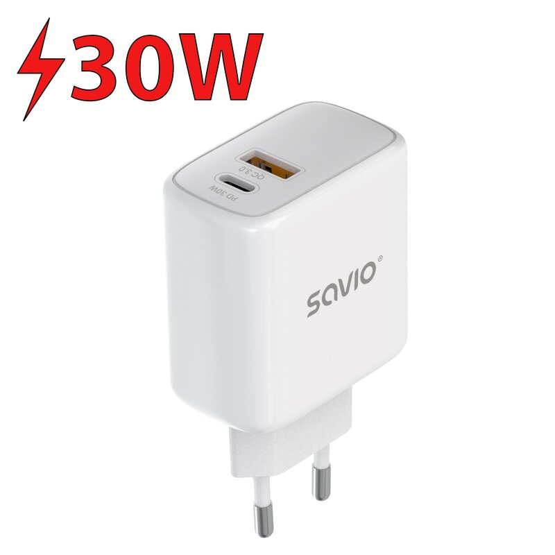 Savio LA-10 30W + kabel USB-C Biały