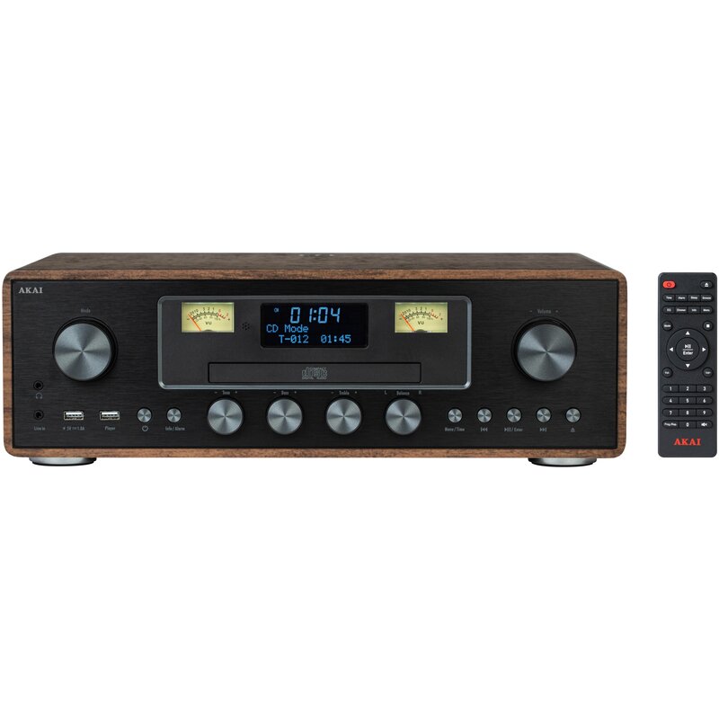 Wieża, System All in one AKAI AM-100 Rhapsody Drewno, Odtwarzacz CD, Bluetooth, Tuner FM/DAB+, Bezprzewodowe ładowanie
