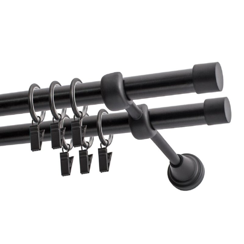 Karnisz DECASTYL Luna z kółkami podwójny 160 cm Czarny