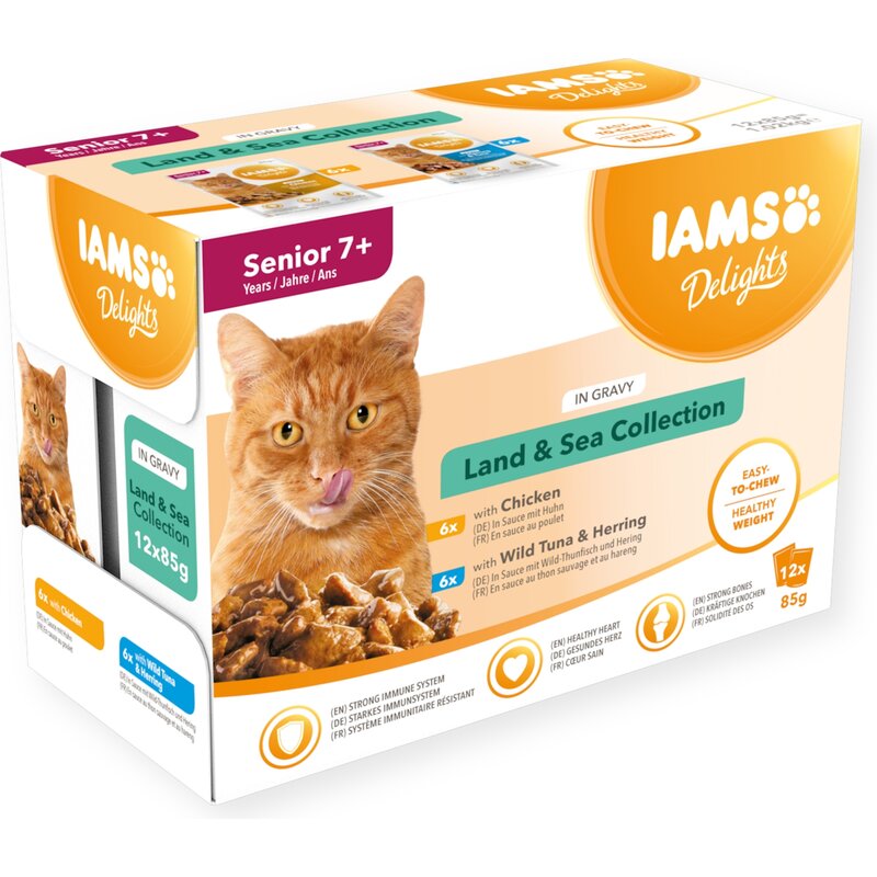 IAMS DELIGHTS Senior Land & Sea Collection in Gravy box – mokra karma dla kota – 12x85g