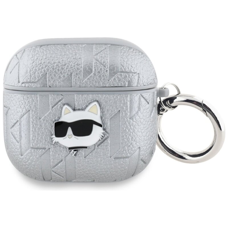 Etui na słuchawki KARL LAGERFELD Monogram Choupette Head do Apple Airpods 4 Srebrny