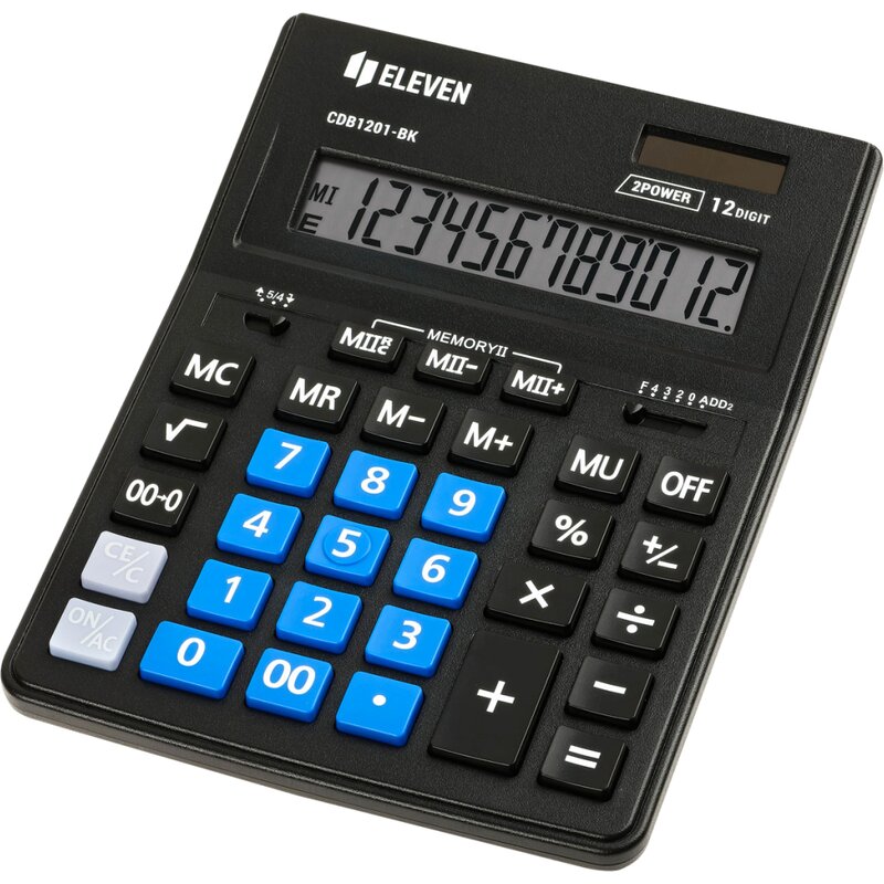 Kalkulator ELEVEN CDB1201BK-BL Zasilanie bateryjno-słoneczne, 4 pamięci