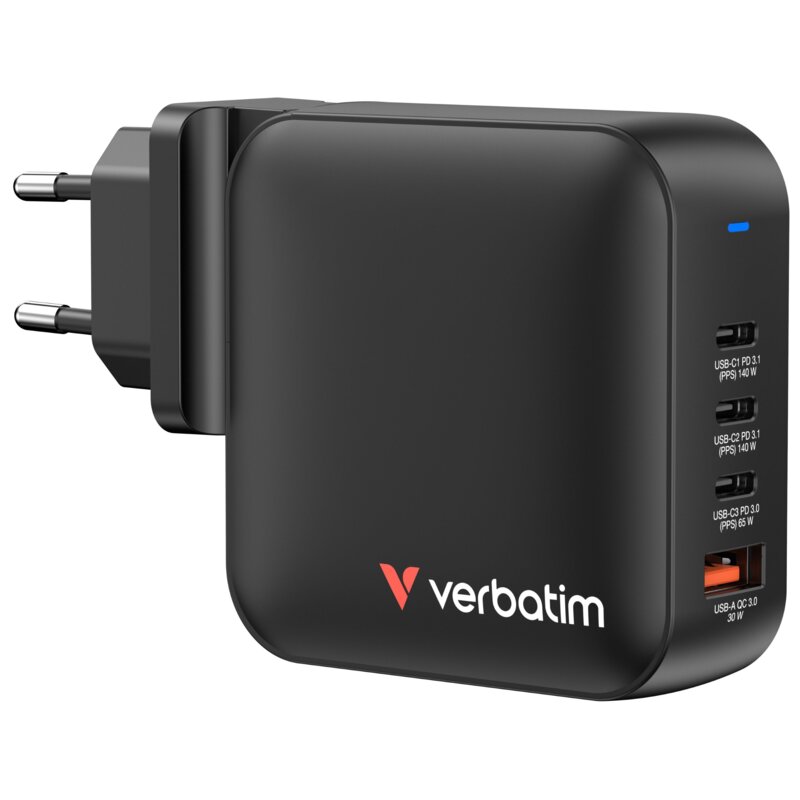 Ładowarka podróżna VERBATIM Gan charger 32216 165 W Czarny (Europa/Stany Zjdenoczone/Wielka Brytania)