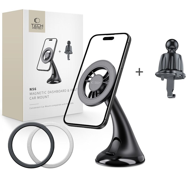 Uchwyt na telefon i smartfon TECH-PROTECT N56 Magsafe Dashboard & Vent Czarny uchwyt samochodowy na szybę, kratkę nawiewu i deskę rozdzielczą