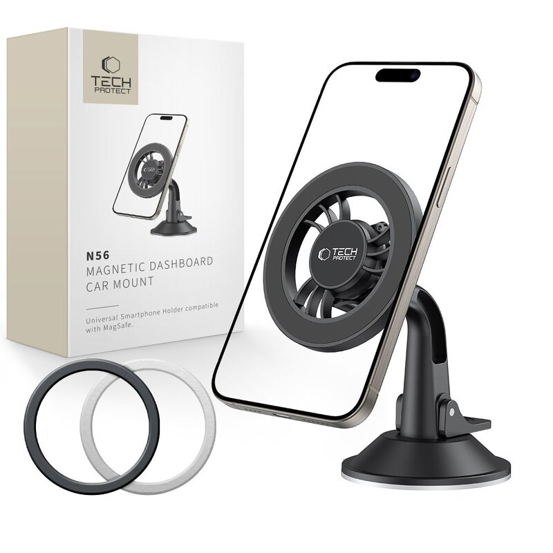 Uchwyt na telefon i smartfon TECH-PROTECT N56 Magsafe Dashboard Czarny uchwyt samochodowy na szybę i deskę rozdzielczą