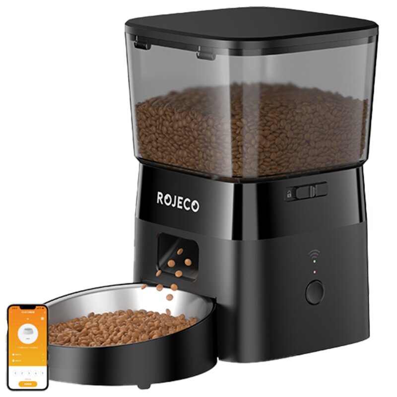 Dozownik karmy automatyczny ROJECO 2L Pet Feeder Wi-Fi Czarny