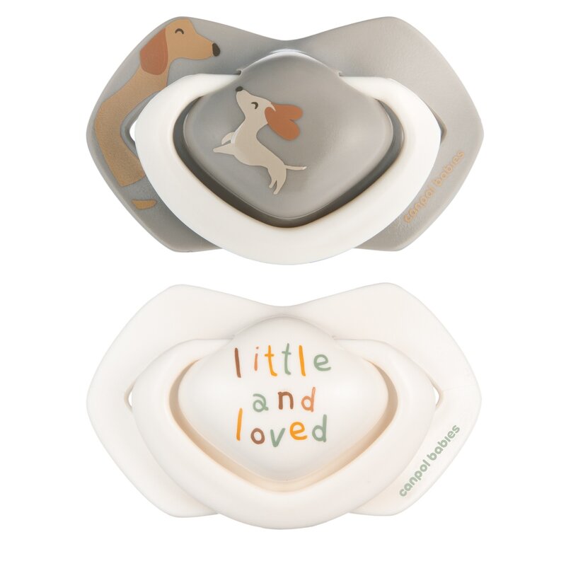 Smoczek CANPOL BABIES Dogs 18 m+ Beżowo-szary (2 sztuki)