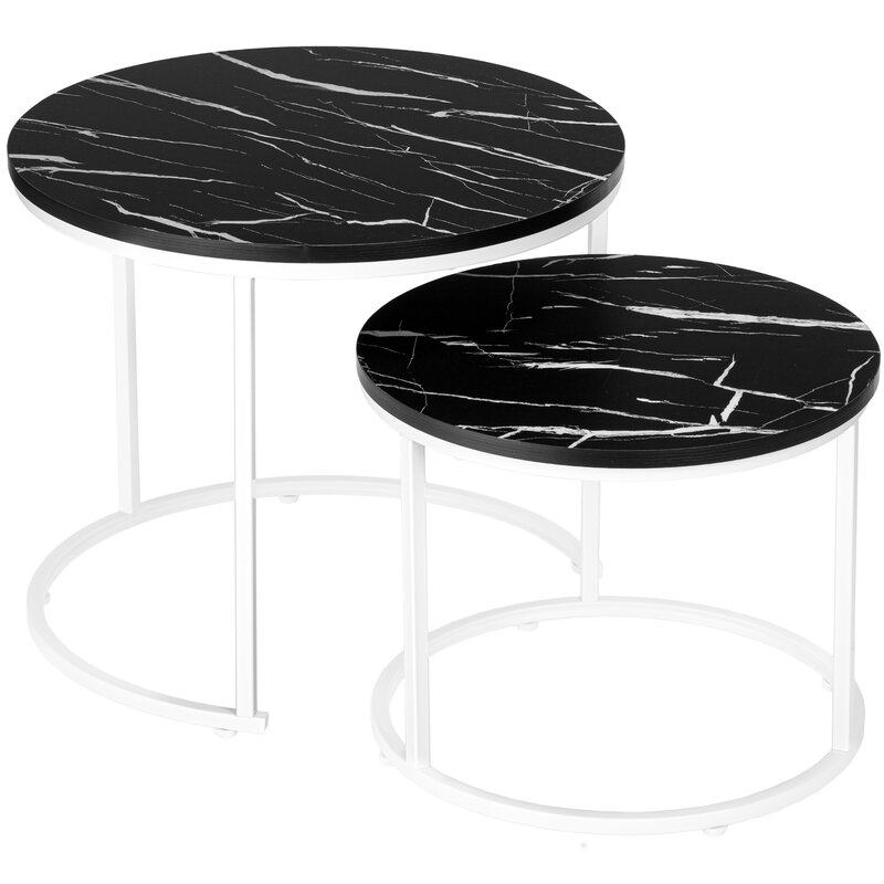 Zestaw stolików kawowych LOFTINSPIRED Galen Small Okrągły Czarny Marmur + Biały