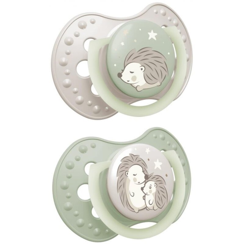 Smoczek LOVI Night&Day Hedgehog 0-6 m (2 szt.) Zielono-szary