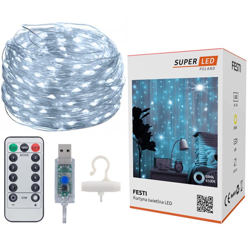 Kurtyna dekoracyjna EXTRALINK EX.73172 300 LED USB 3 x 3 m Biały