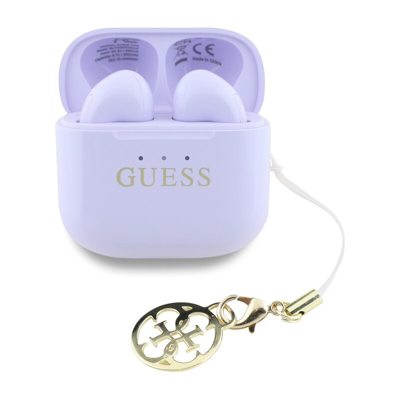 Słuchawki douszne GUESS Glossy Effect Printed Classic Logo & Charm Lawendowy