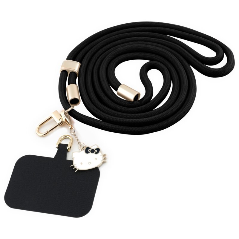 Smycz do telefonu HELLO KITTY Patch & Kitty Head Charm Czarny