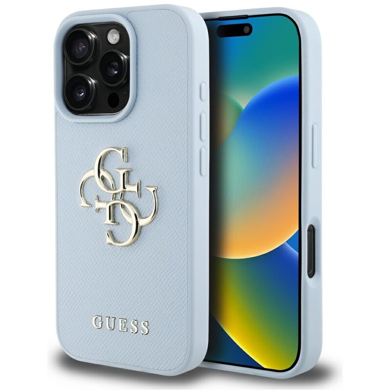 Etui GUESS Grained Big 4G Logo Small Classic Logo do Apple iPhone 16 Pro Niebieski