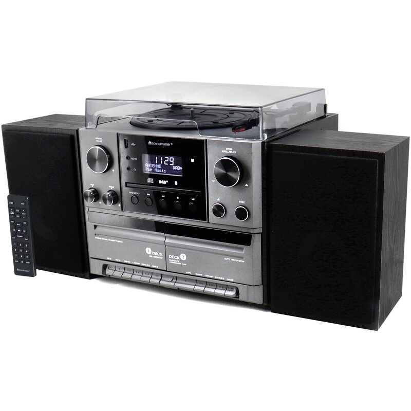 Soundmaster MCD5600SW 10W Bluetooth Radio FM DAB+ Magnetofon Gramofon Czarno-srebrny