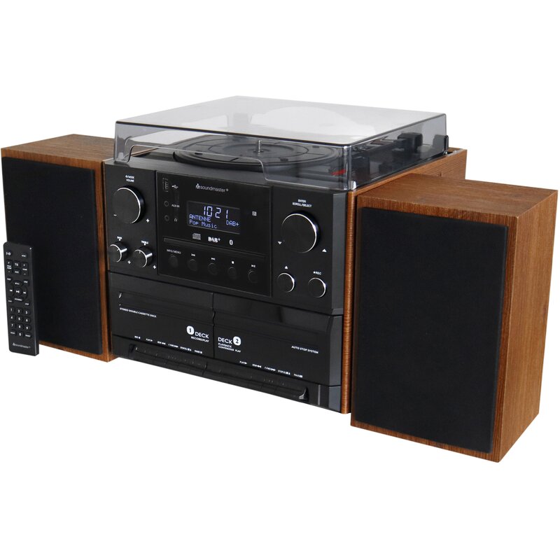 Soundmaster MCD5600BR 10W Bluetooth Radio FM DAB+ Magnetofon Gramofon Brązowo-czarny