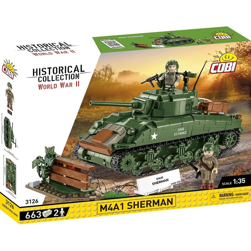 Klocki plastikowe COBI Historical Collection World War II M4A1 Sherman COBI-3126
