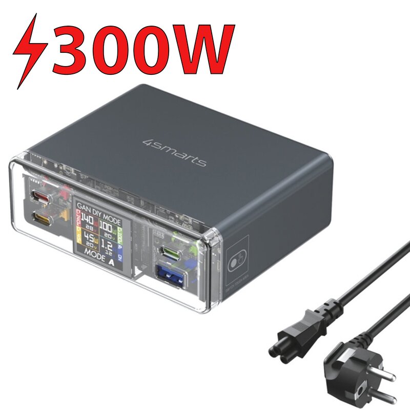 Zdjęcia - Ładowarka 4smarts Stacja ładująca  Lucid GaN DIY Mode 300W Szary  do telefonu USB, USB-C + kabel 