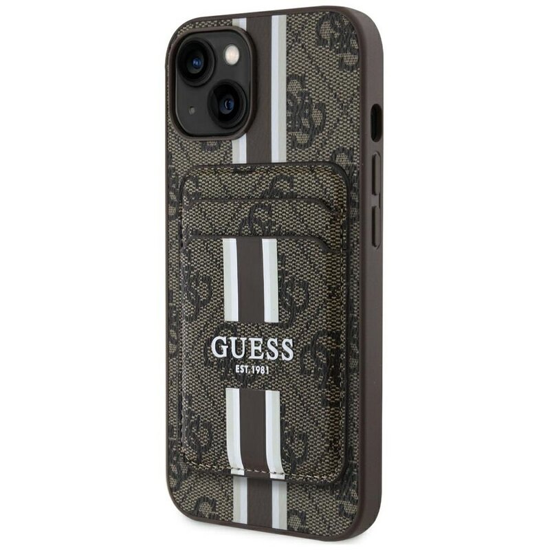 Etui GUESS 4G Stripes MagSafe do Apple iPhone 15 Brązowy
