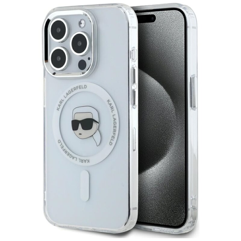 Karl Lagerfeld IML Metal Karl Head MagSafe do iPhone 15 Pro Biały