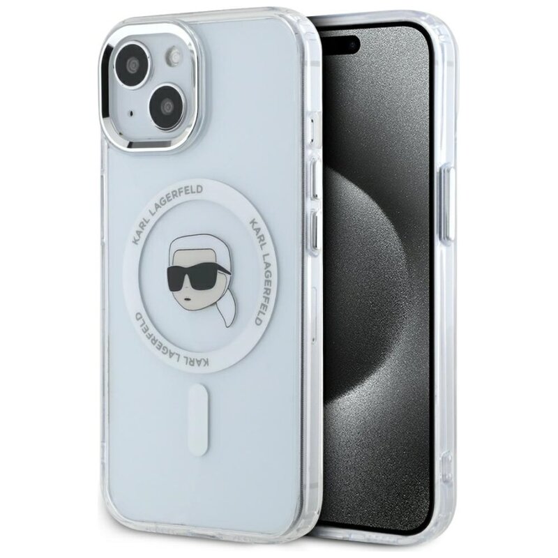 Karl Lagerfeld IML Metal Karl Head MagSafe do iPhone 15 Plus Biały