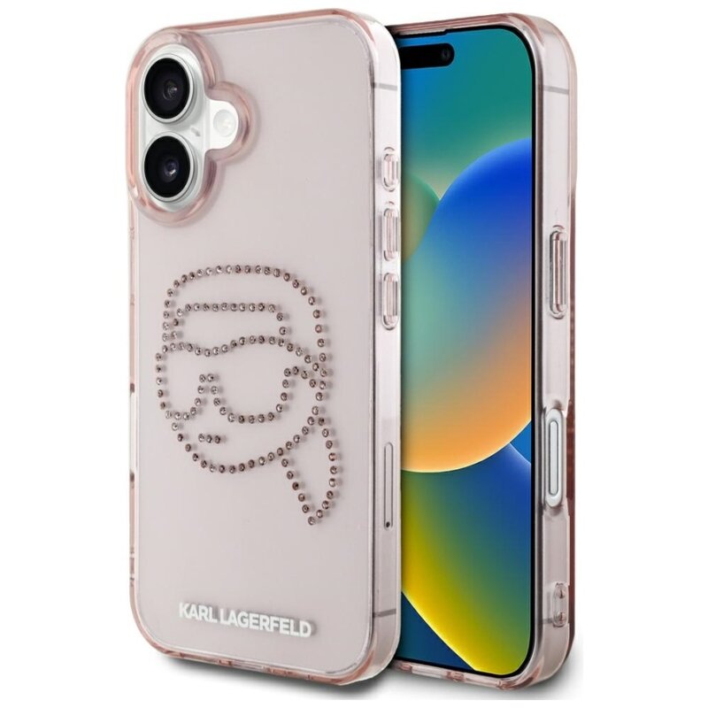 Etui KARL LAGERFELD IML Rhinestones Karl Head do Apple iPhone 16 Przezroczysto-różowy