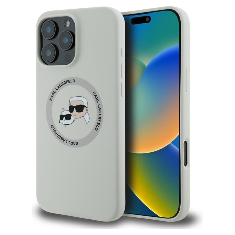 Etui KARL LAGERFELD Silicone Double Heads And Circle MagSafe do Apple iPhone 16 Pro Max Beżowy