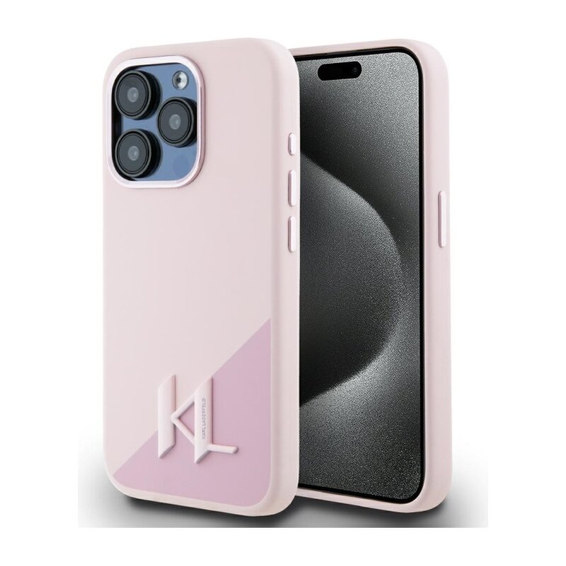 Karl Lagerfeld Silicone Shadow Metal Initial MagSafe do iPhone 15 Pro Max Różowy