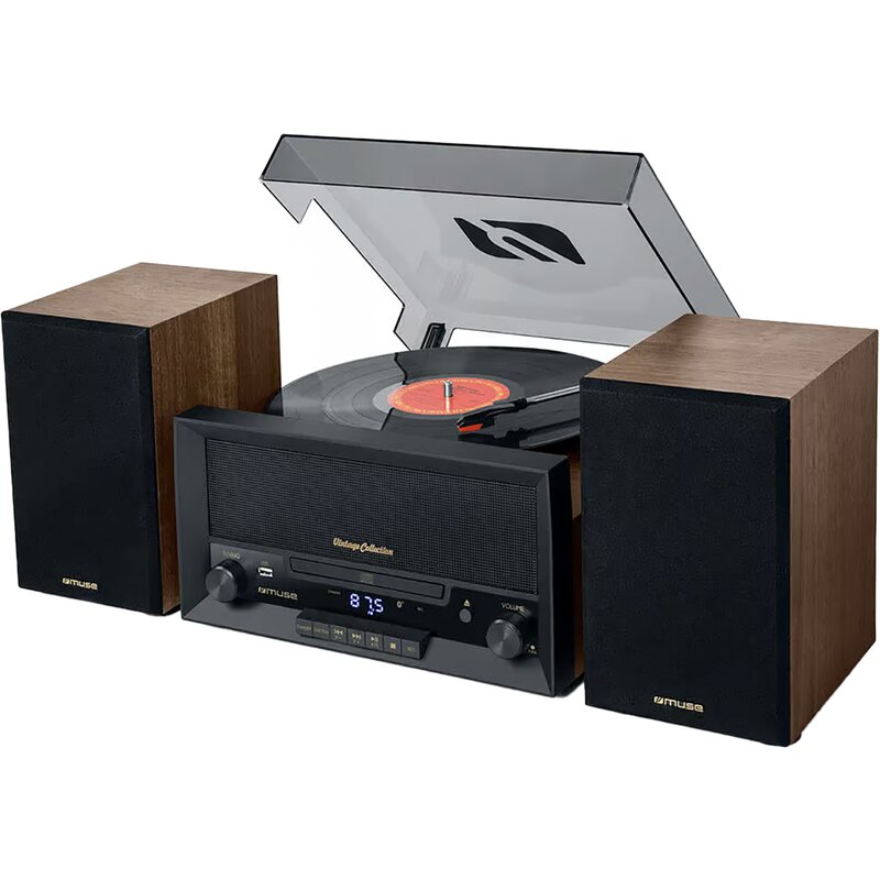 Gramofon MUSE MT-120 MB Drewno  Manualny, BT, USB, CD, Głośniki w zestawie, Prędkość odtw. 33,45,78 obr./min