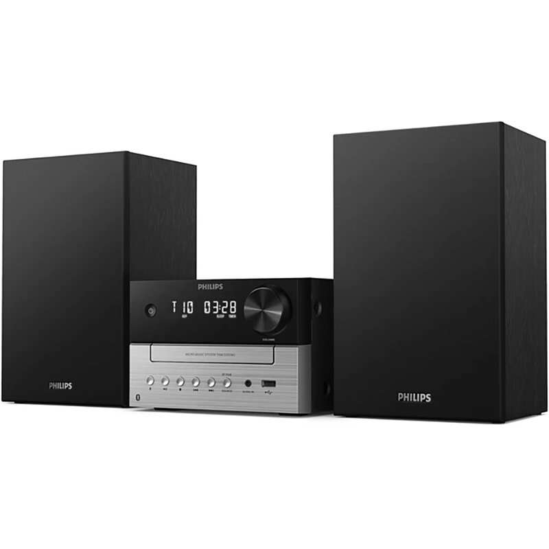 Wieża PHILIPS TAM3205M2 12 Czarna, Odtw.CD, BT, FM, Wejście USB, 2-drożny system głośnikowy Bass Reflex