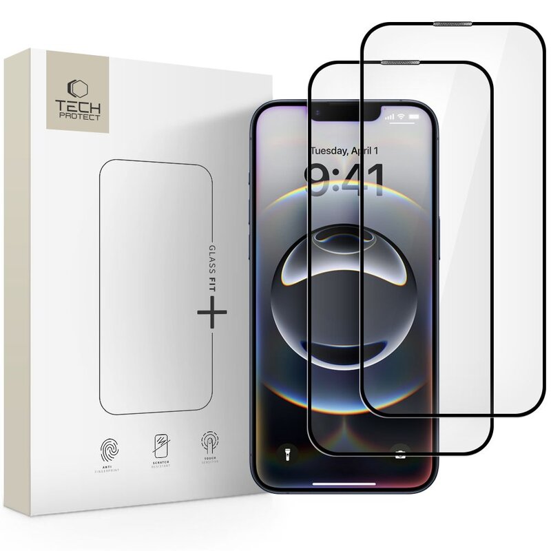 Szkło hartowane TECH-PROTECT Glass Fit+ do Apple iPhone 13/13 Pro/14/16e/17e Czarny (2 szt.)