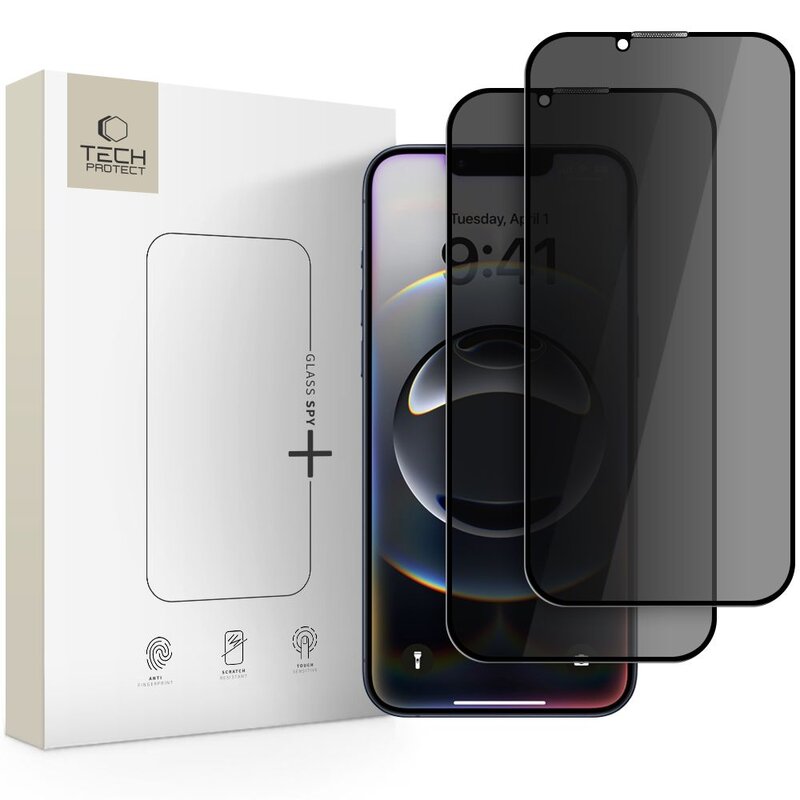 Szkło prywatyzujące TECH-PROTECT Glass Spy+ do Apple iPhone 13/13 Pro/14/16e/17e (2 szt.)